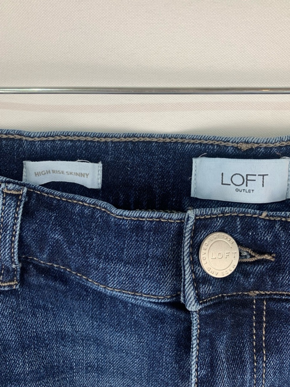 LOFT Dark Wash High-Rise Skinny Jeans - Picture 6 of 7